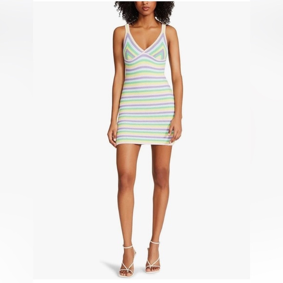 Steve Madden Kristen pastel striped knit crochet mini dress festival boho - Picture 1 of 12